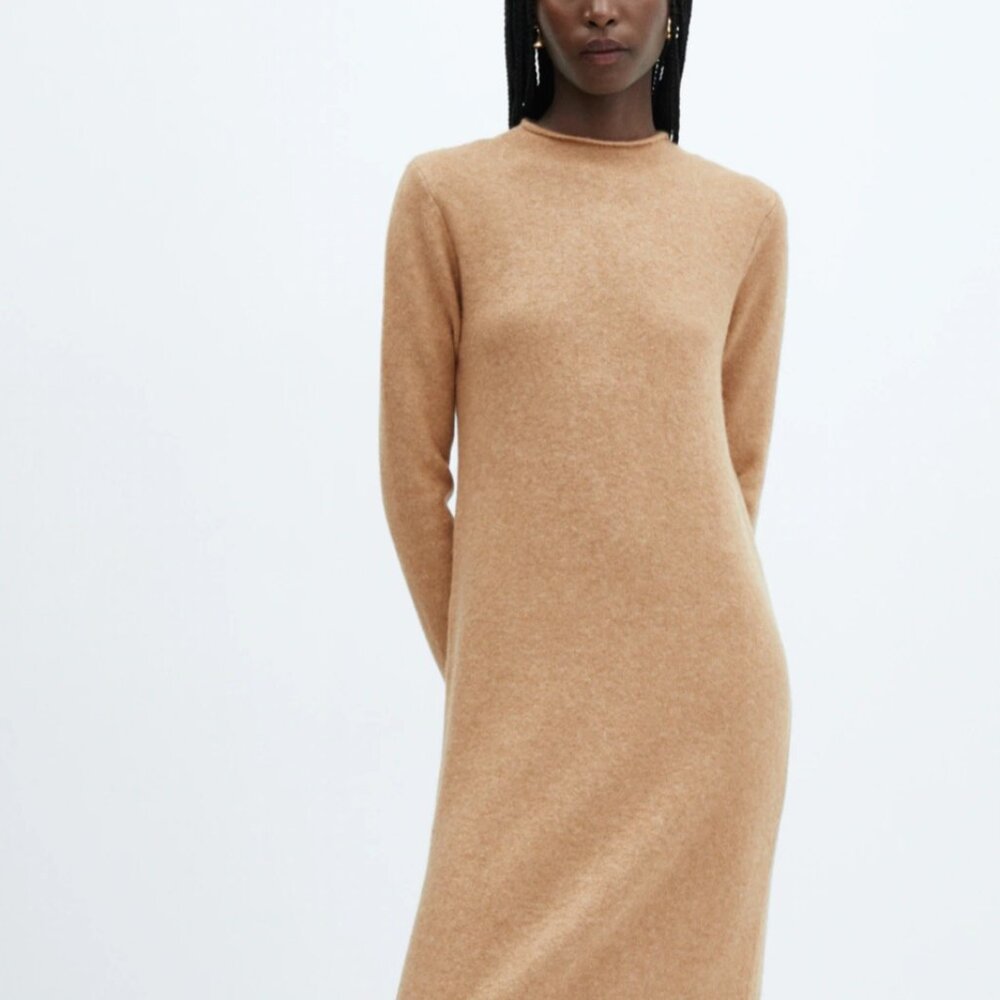 Beige/tan long sleeve soft knit sweater dress Sz XS